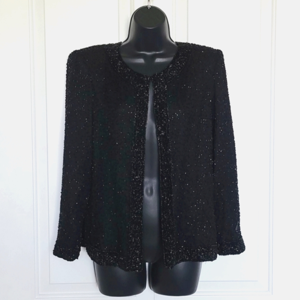Vintage Laurence Kazan Black Silk Beaded Jacket